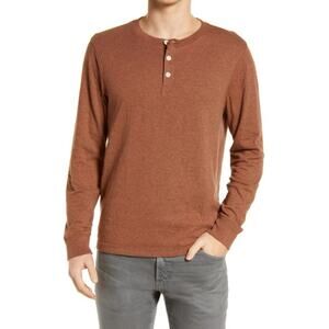 Madewell Doubledown Henley Shirt Men XL Double Knit Heather Brownstone